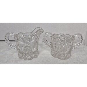 Antique EAPG Clear Pressed Nucut Imperial Glass Creamer and Sugar Bowl Set